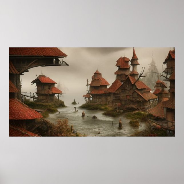 Abstract village too close to the ocean  poster (Front)