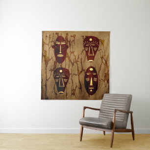 Abstract Vintage African tribal face art drawing Tapestry