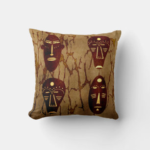Abstract Vintage African Tribal face art drawing Throw Pillow