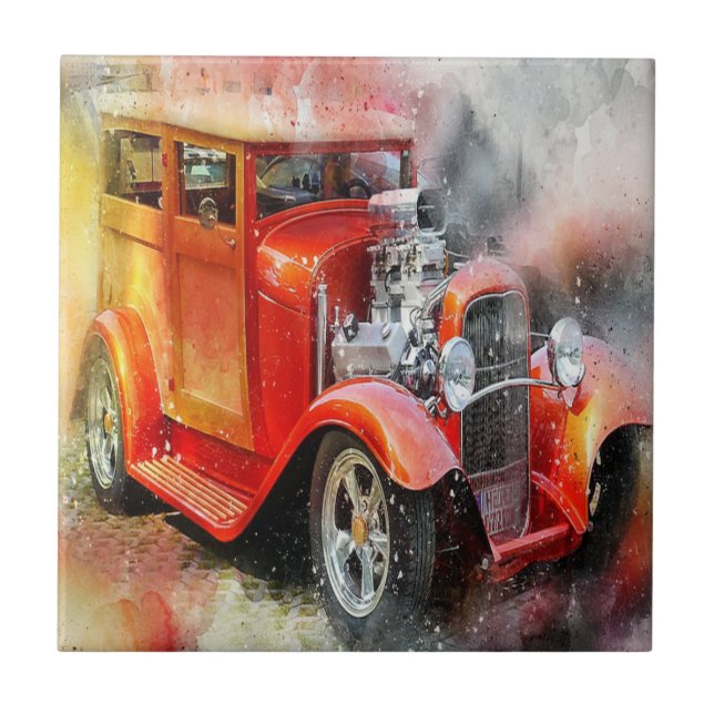 Abstract Vintage Car Ceramic Tile (Front)