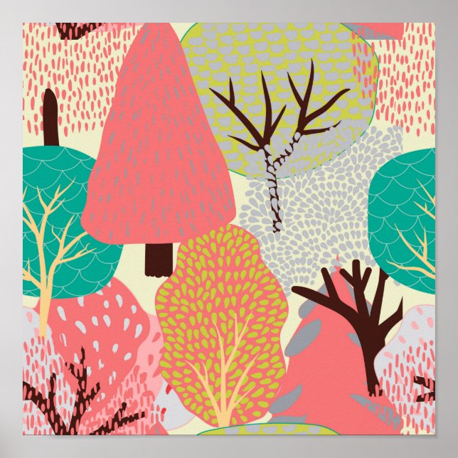 Abstract Vintage Green Trees Poster (Front)
