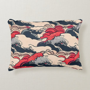 Abstract Vintage Ocean Waves Japanese Style Art   Accent Pillow