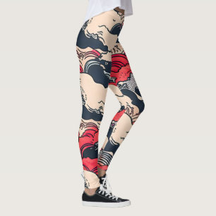 Abstract Vintage Ocean Waves Japanese Style Art   Leggings