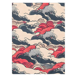 Abstract Vintage Ocean Waves Japanese Style Art   Tablecloth
