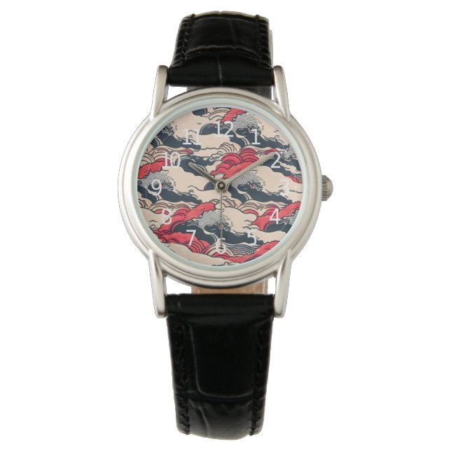 Abstract Vintage Ocean Waves Japanese Style Art | Watch (Front)