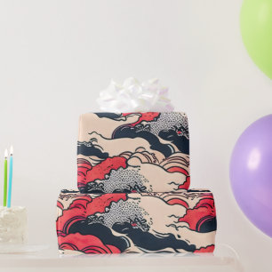 Abstract Vintage Ocean Waves Japanese Style Art   Wrapping Paper