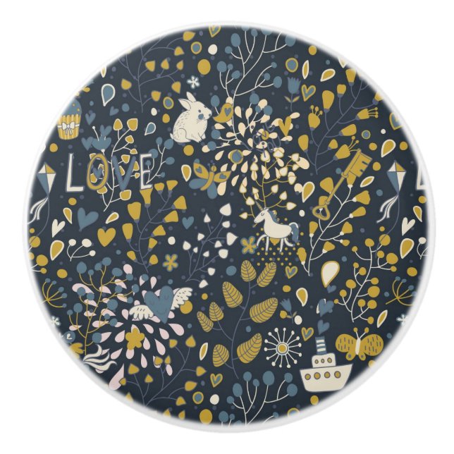 Abstract vintage pattern ceramic knob (Front)