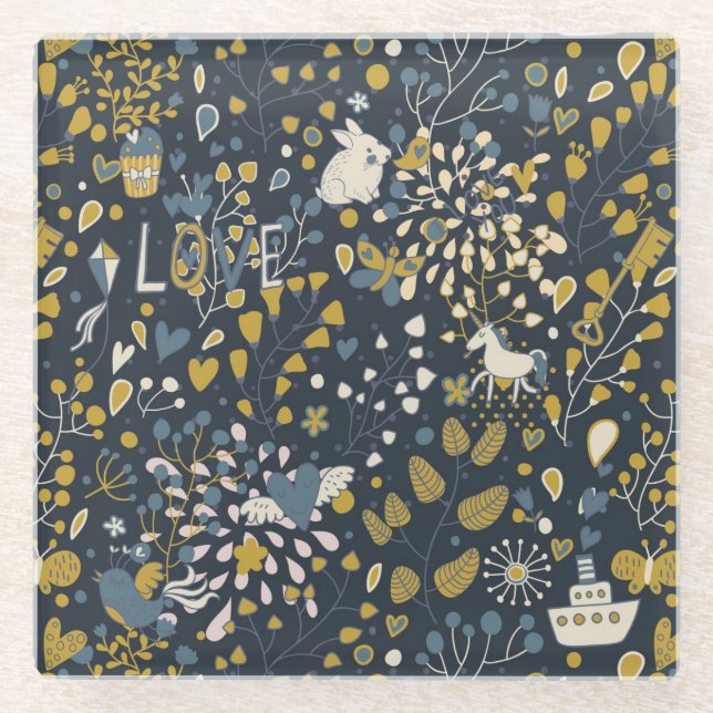 Abstract vintage pattern glass coaster (Front)