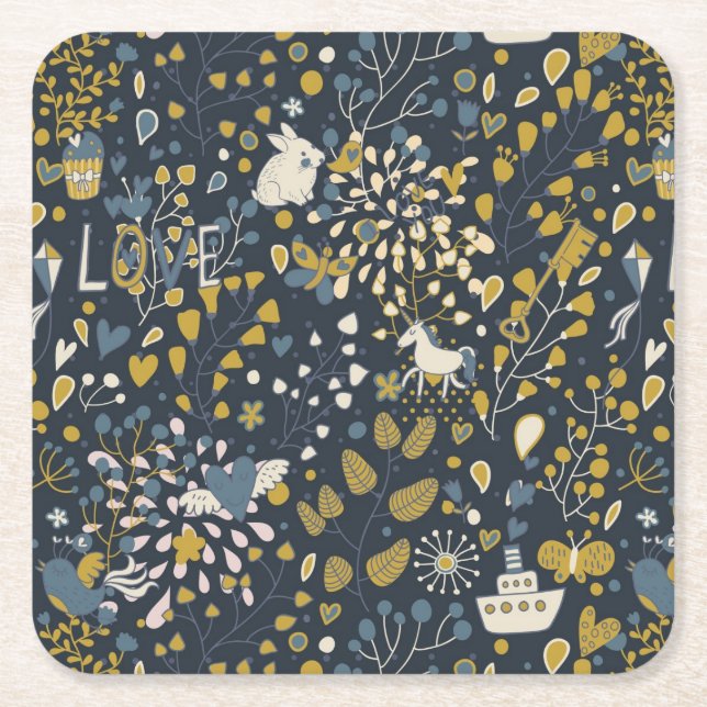 Abstract vintage pattern square paper coaster (Front)