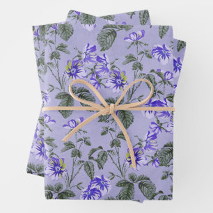 Abstract Vintage Purple Flowers  Wrapping Paper Sheet