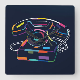 Abstract vintage telephone square wall clock