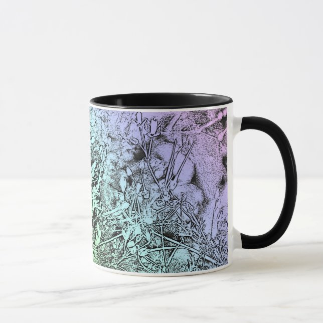 Abstract Violet and Blue Weeds with Black Handle Mug (Right)