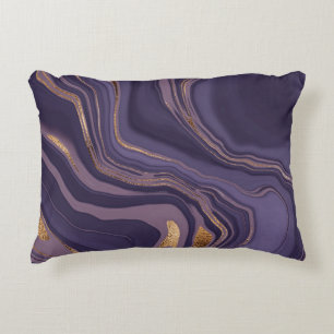 Abstract violet marble with gold accent pillow