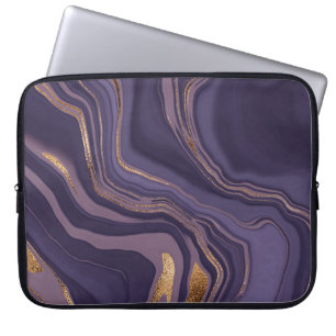 Abstract violet marble with gold laptop sleeve