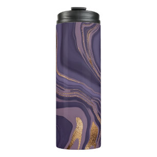 Abstract violet marble with gold thermal tumbler