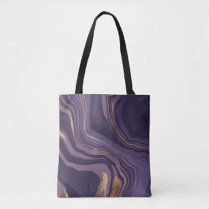 Abstract violet marble with gold tote bag
