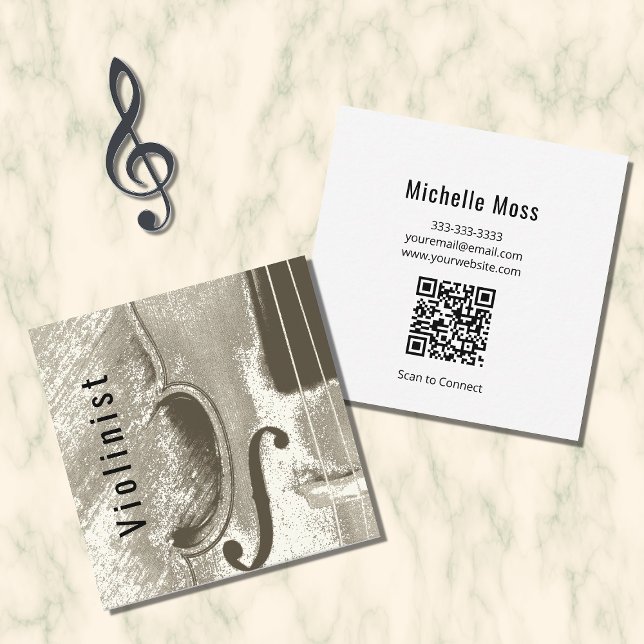Abstract Violin Musical Instrument QR code Square Business Card (Creator Uploaded)