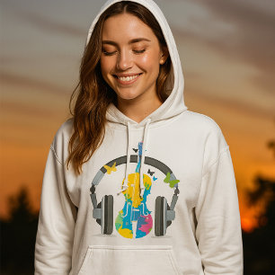 Abstract Violin with Headphones and Music Art  Hoodie