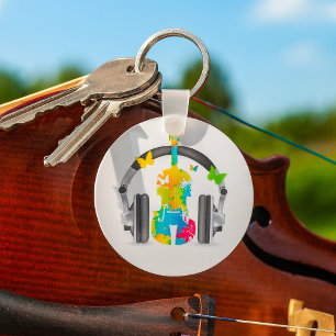 Abstract Violin with Headphones and Music Art  Keychain