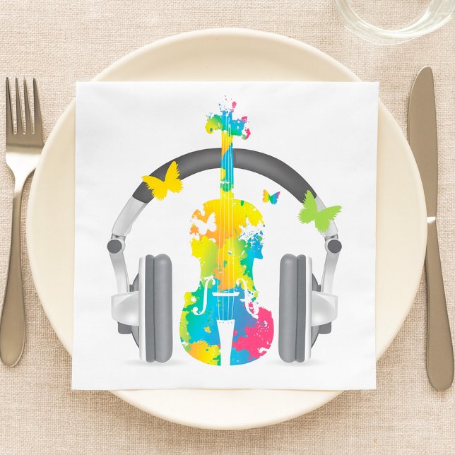 Abstract Violin with Headphones and Music Art  Napkin (Creator Uploaded)