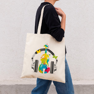 Abstract Violin with Headphones and Music Art Tote Bag