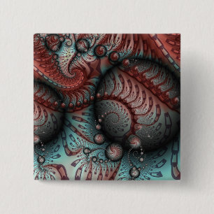 Abstract Vivid Fantasy Fractal Art Brown Blue 2 Inch Square Button