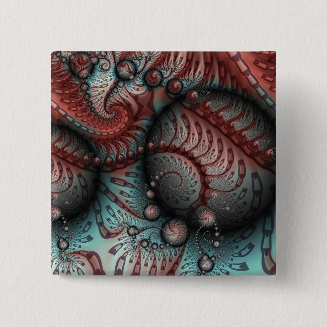Abstract Vivid Fantasy Fractal Art Brown Blue 2 Inch Square Button (Front)