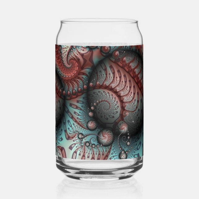 Abstract Vivid Fantasy Fractal Art Brown Blue Can Glass (Front)