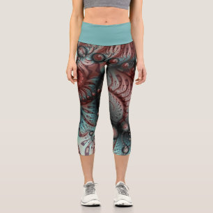 Abstract Vivid Fantasy Fractal Art Brown Blue Capri Leggings