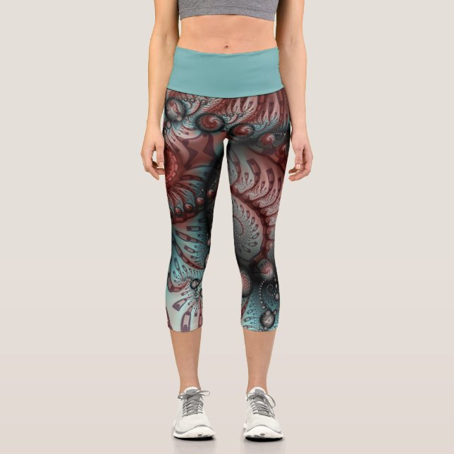 Abstract Vivid Fantasy Fractal Art Brown Blue Capri Leggings (Front)
