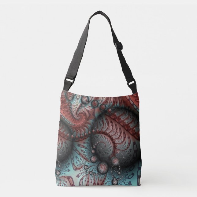 Abstract Vivid Fantasy Fractal Art Brown Blue Crossbody Bag (Front)