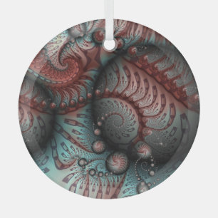 Abstract Vivid Fantasy Fractal Art Brown Blue Glass Ornament