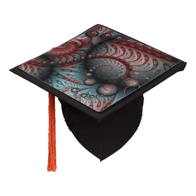 Abstract Vivid Fantasy Fractal Art Brown Blue Graduation Cap Topper (Angled)