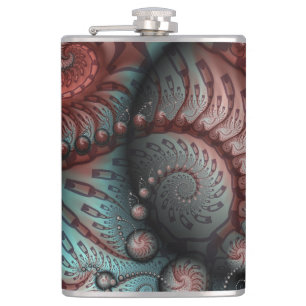 Abstract Vivid Fantasy Fractal Art Brown Blue Hip Flask