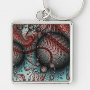 Abstract Vivid Fantasy Fractal Art Brown Blue Keychain