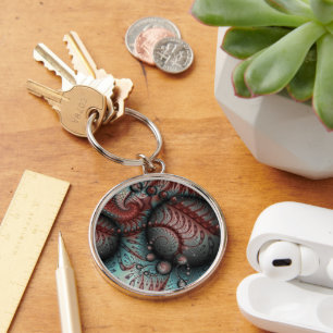 Abstract Vivid Fantasy Fractal Art Brown Blue Keychain