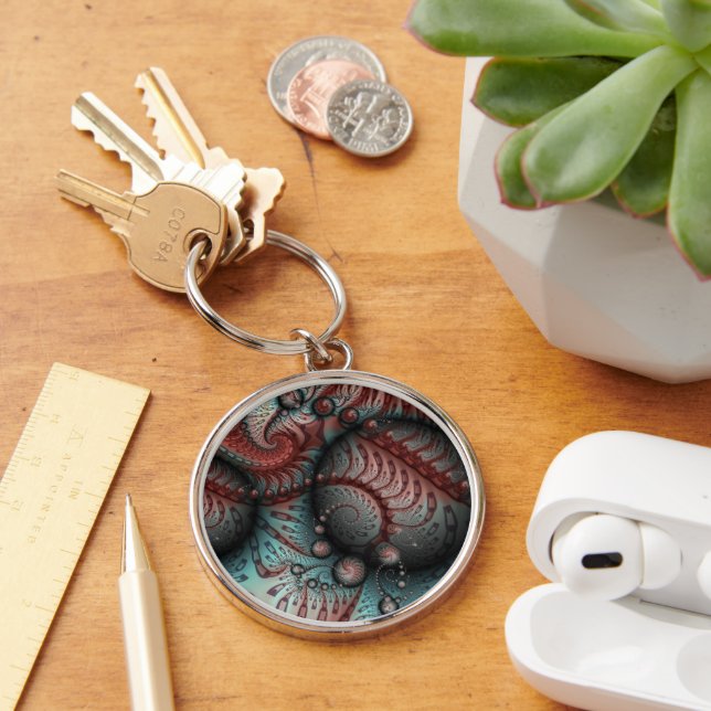 Abstract Vivid Fantasy Fractal Art Brown Blue Keychain (Desk)