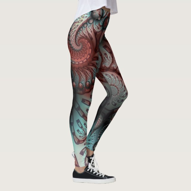 Abstract Vivid Fantasy Fractal Art Brown Blue Leggings (Right)