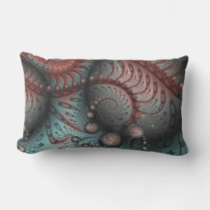 Abstract Vivid Fantasy Fractal Art Brown Blue Lumbar Pillow