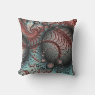 Abstract Vivid Fantasy Fractal Art Brown Blue Outdoor Pillow