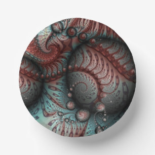 Abstract Vivid Fantasy Fractal Art Brown Blue Paper Plate
