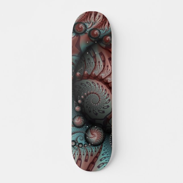 Abstract Vivid Fantasy Fractal Art Brown Blue Skateboard (Front)