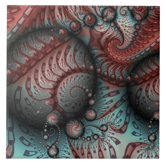 Abstract Vivid Fantasy Fractal Art Brown Blue Tile (Front)