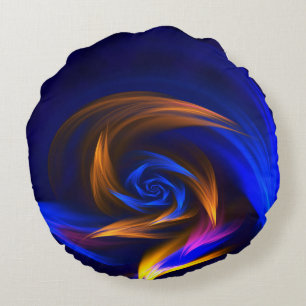 Abstract Vortex Shape Blue Orange Round Pillow