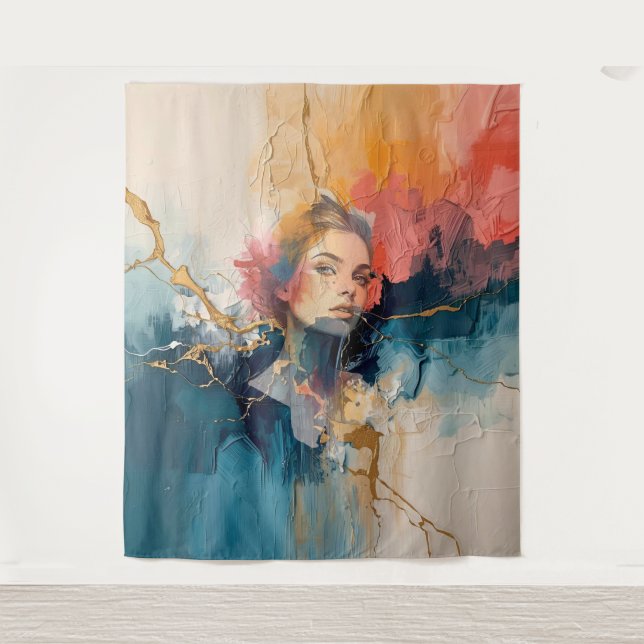 abstract wall art,modern art print,female portrait tapestry (Front)
