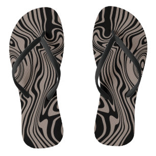 Abstract Warped Black & Brown Lines - Customizable Flip Flops