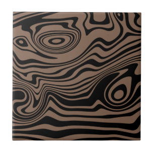Abstract Warped Black & Brown Lines - Customizable Tile