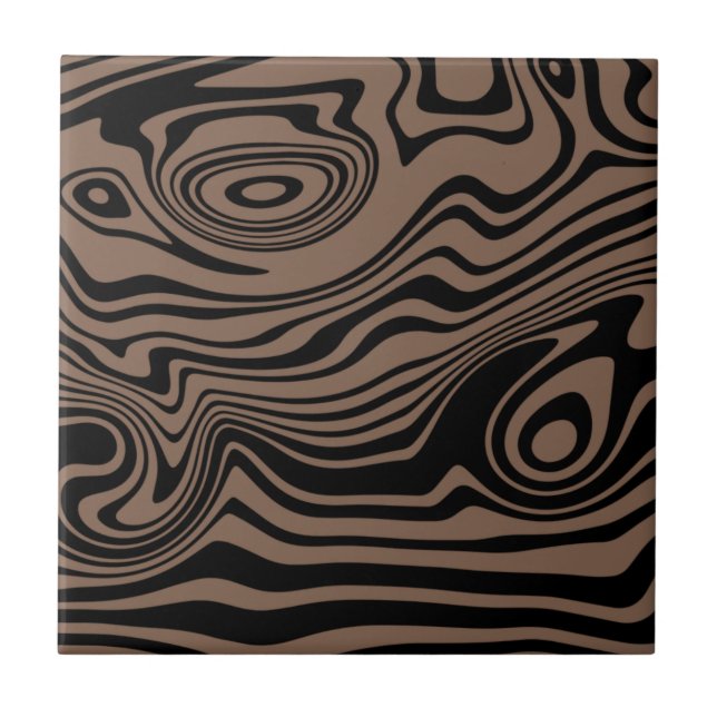 Abstract Warped Black & Brown Lines - Customizable Tile (Front)