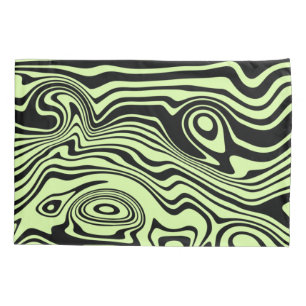 Abstract Warped Black & Green Lines - Customizable Pillowcase