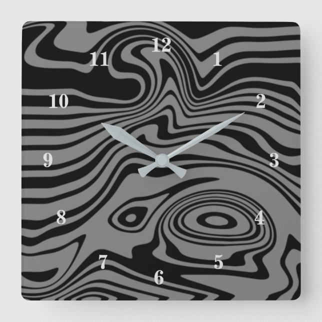 Abstract Warped Black & Grey Lines - Customizable Square Wall Clock (Front)
